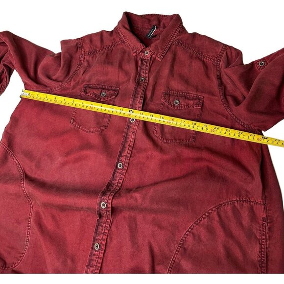 Stella Carakasi Washed Indigo Tunic Port Red Button Up XL Tencel - Picture 6 of 9
